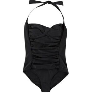 Classic Black Women One Piece Ruched Swimsuit Size 2XL